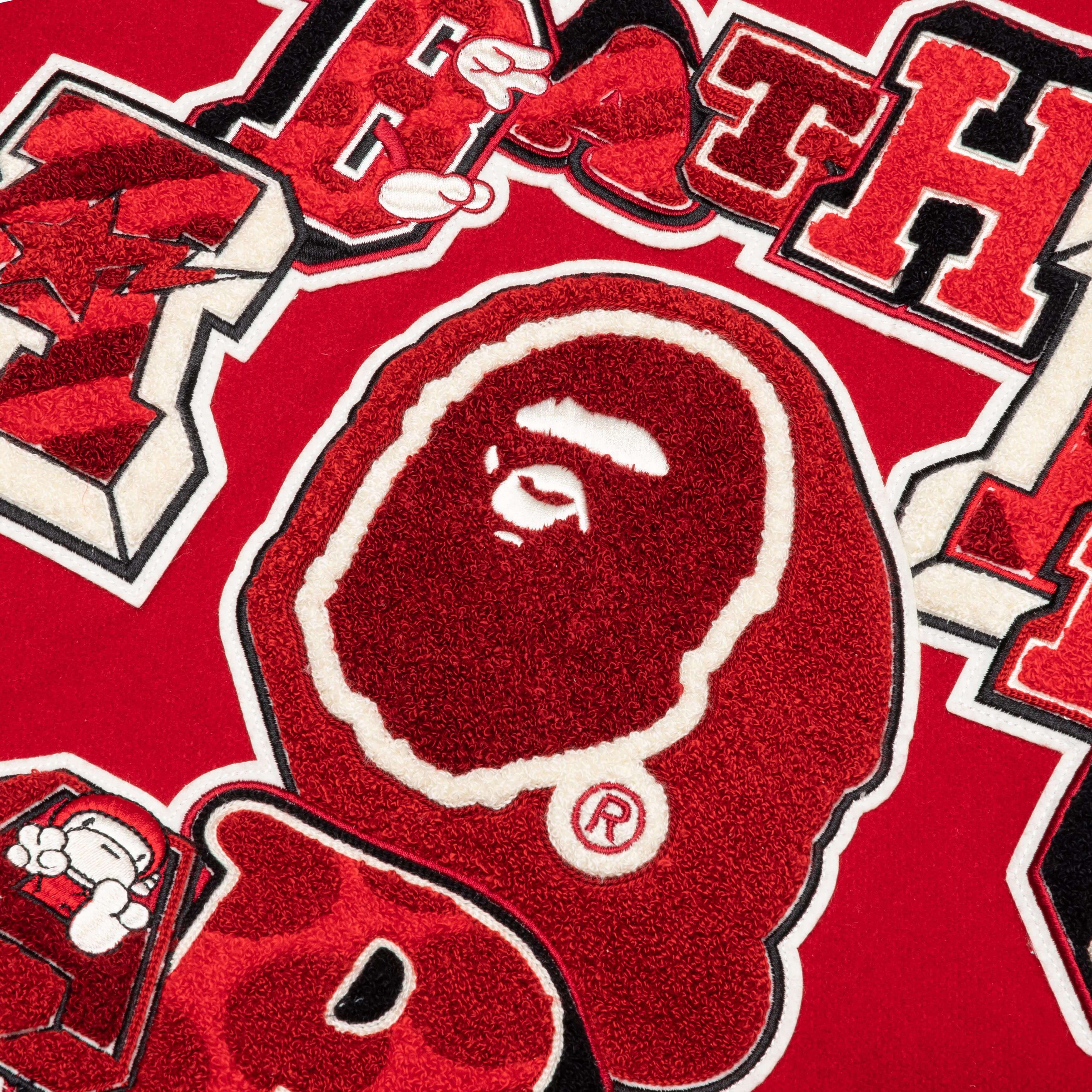 Bape Multi Motif Varsity Jacket Red
