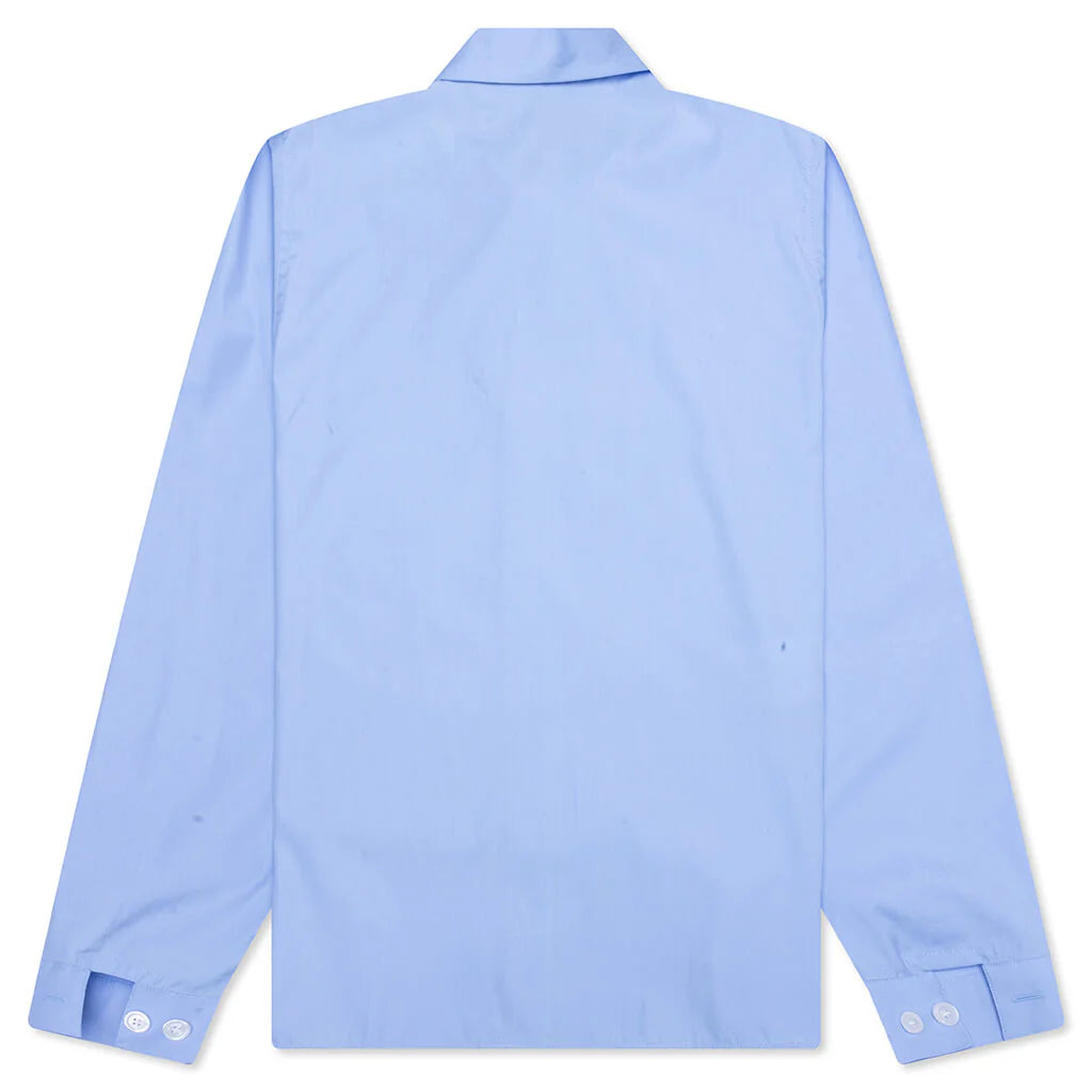 Organic Poplin Zip Shirt With Hidden Logo Iris Blue