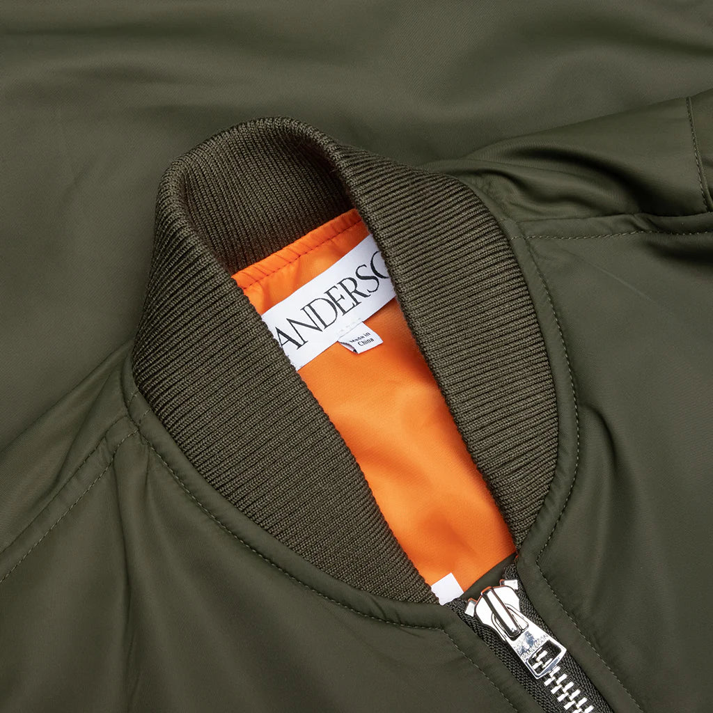 Oversized Curved Hem Bomber Jacket Olive