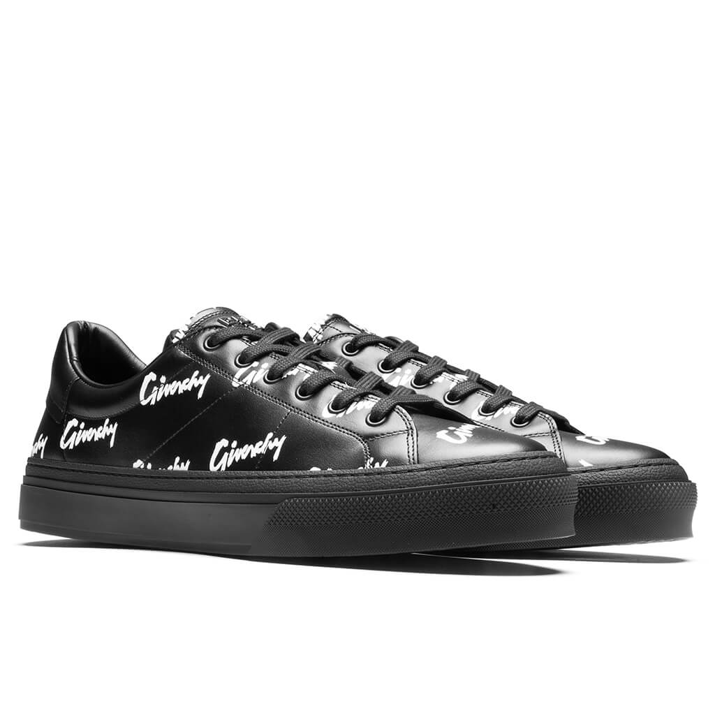 Printed Leather City Sport Sneakers Black White