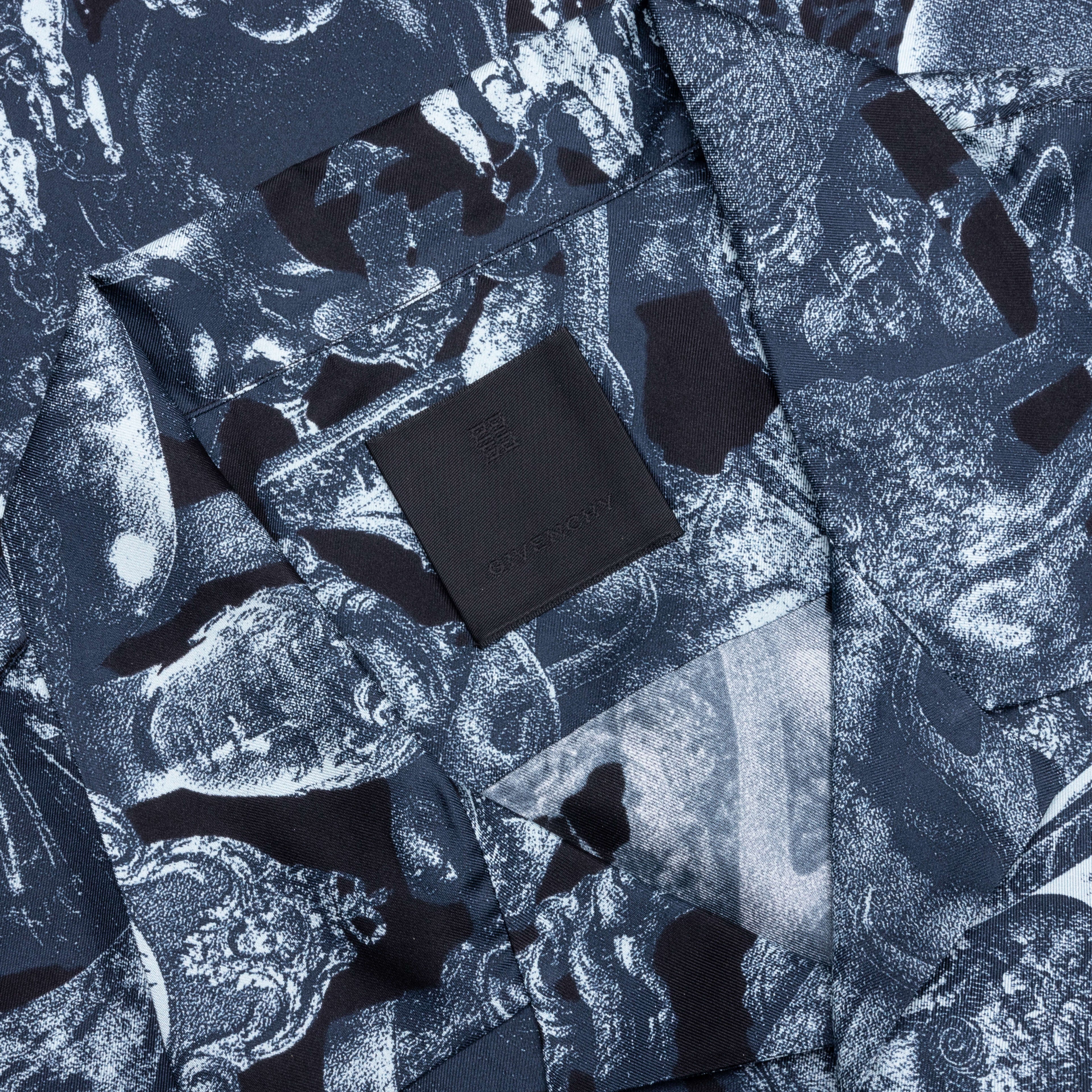 Silk Shirt with Hubert Objects Print Black Navy
