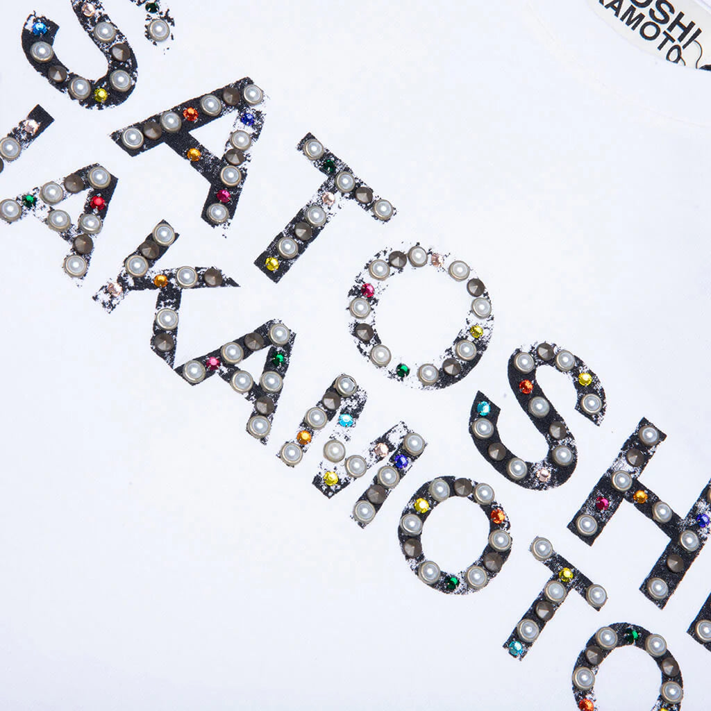 Pearl Studded Logo Tee White