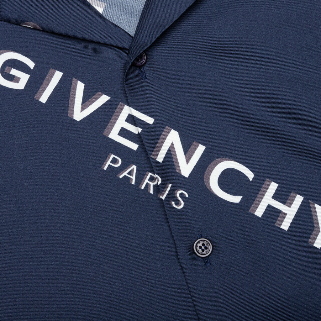 Shadow Print Silk Shirt Navy