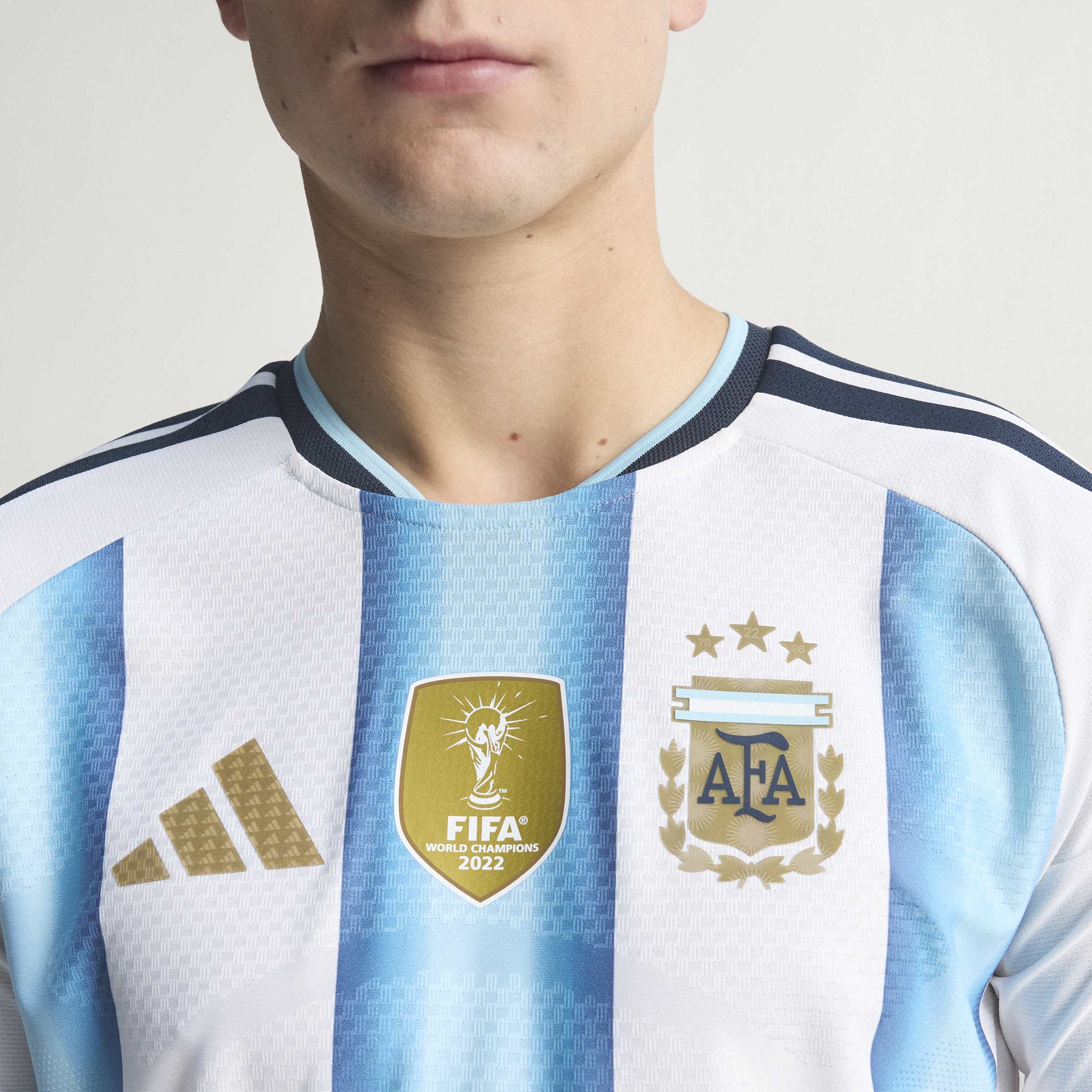 adidas Argentina Home Authentic Long Sleeve Mens Soccer Jersey 26 White Blue