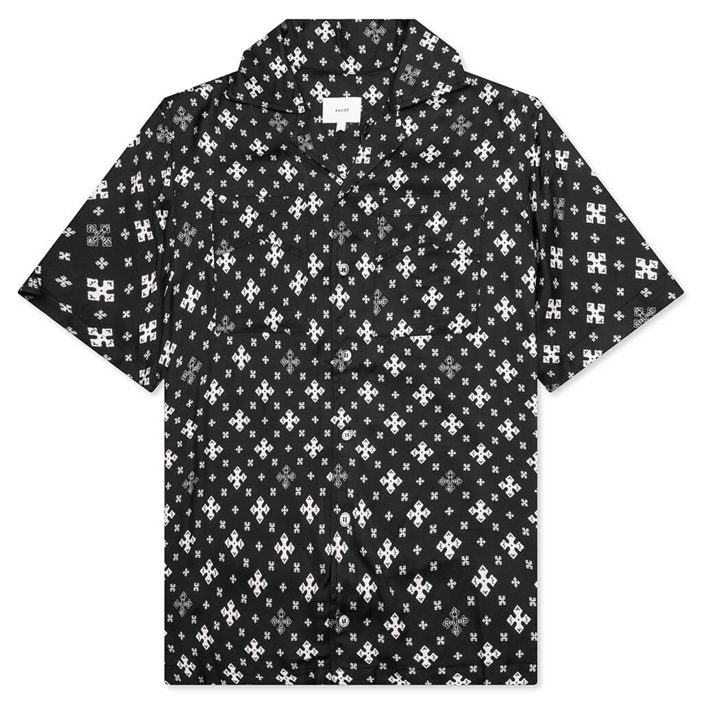 Cross Bandana Rayon Shirt Black White