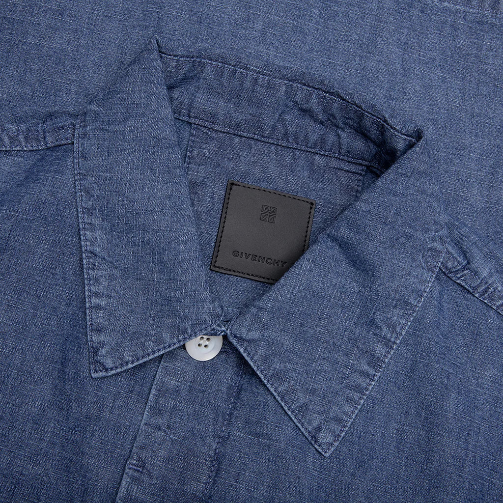 Logo Embroidered Short Sleeve Shirt Denim Blue