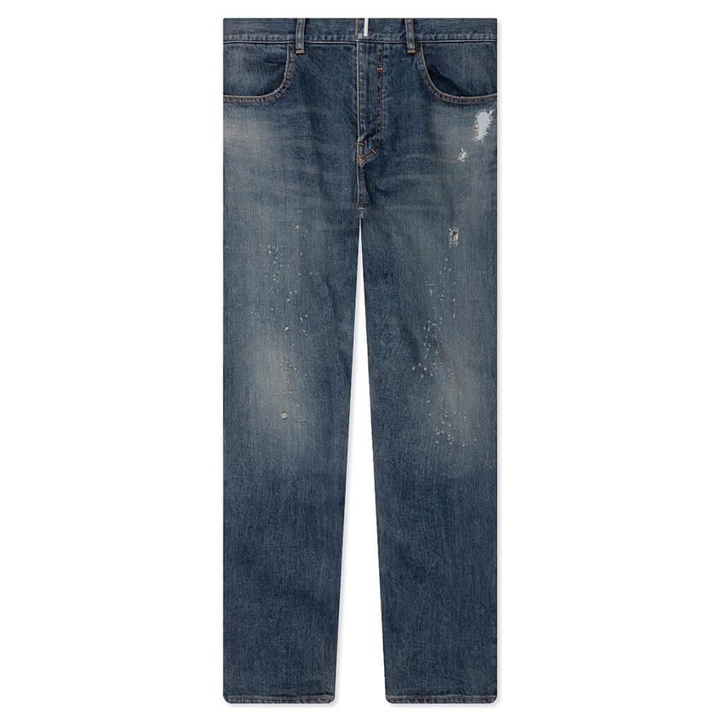 Distressed Denim Trousers Indigo Blue