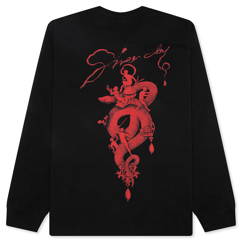 Chandelier and Snake Print Long Sleeve T Shirt Black