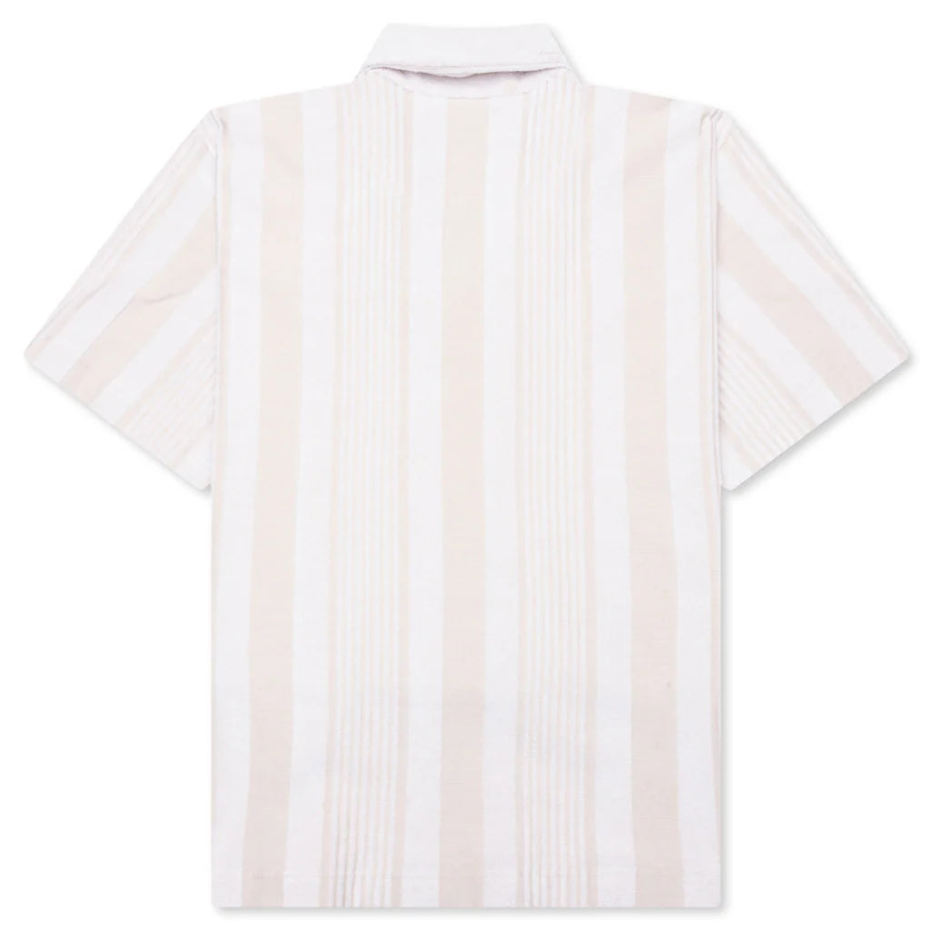 Stripped Cotton Towelling Boxy Fit Shirt White Beige