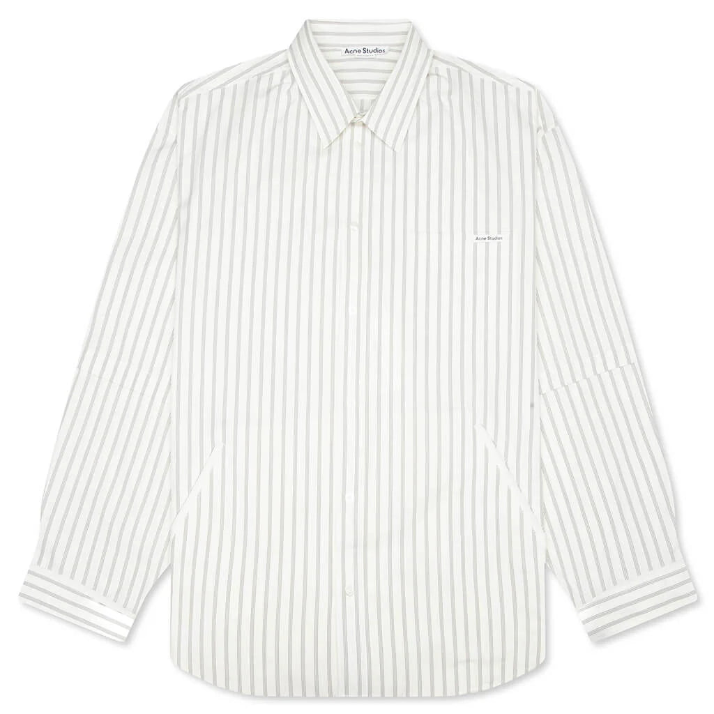 Double Sleeve Button Up Off White Grey