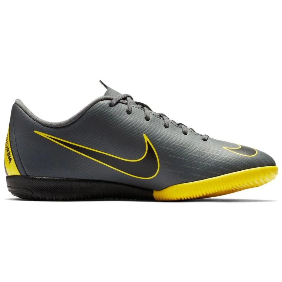 Nike JR Vaporx 12 Academy IC Indoor Soccer Shoes Dark Grey Black Yellow