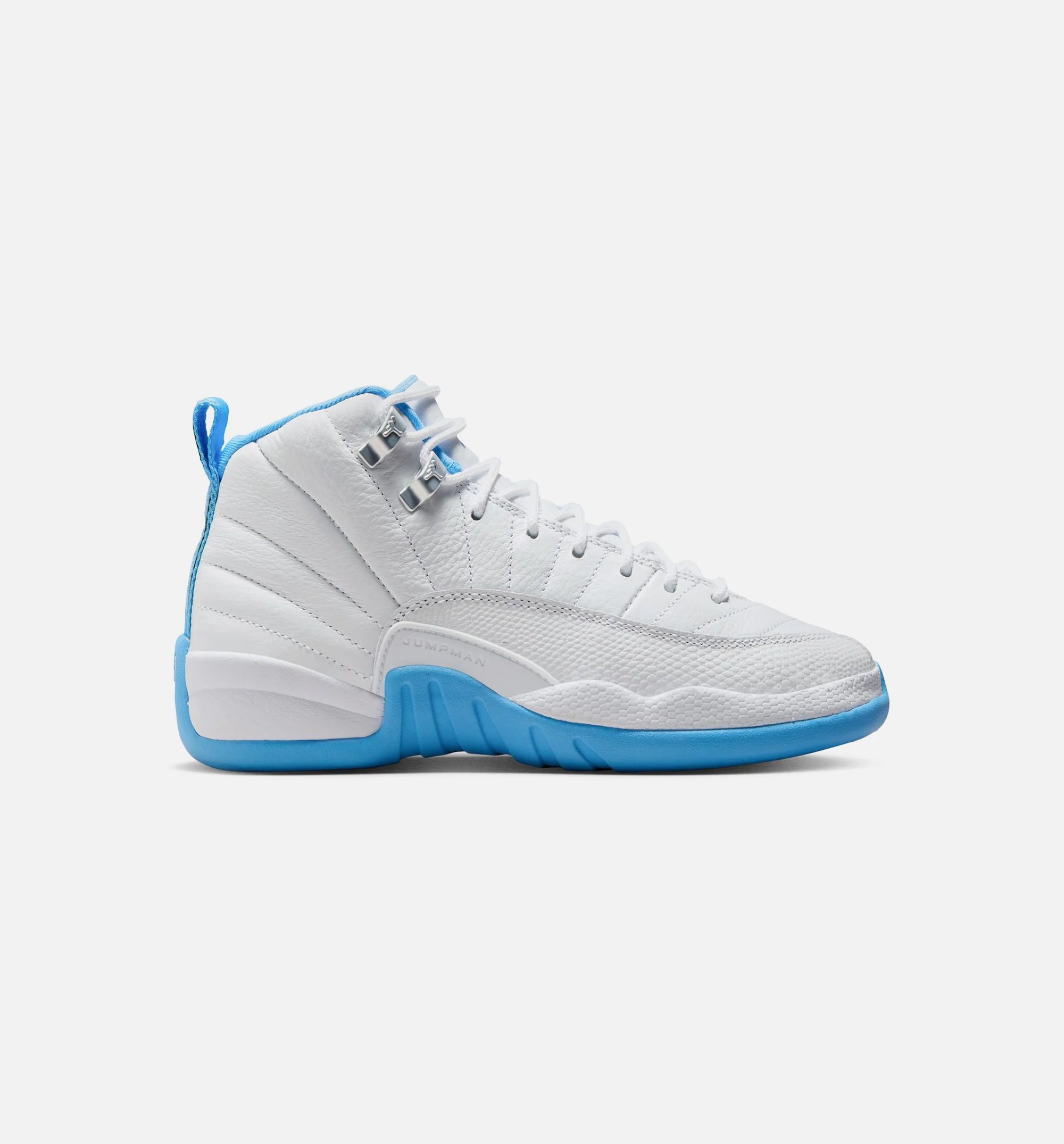 Air Jordan 12 Retro White and University Blue Grade School Lifestyle Shoe White University Blue Metallic Silver