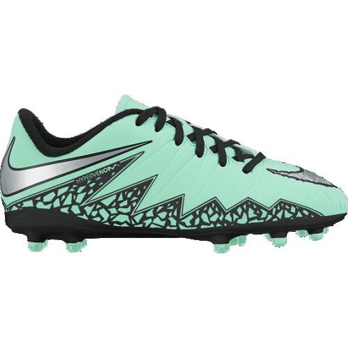 Nike JR Hypervenom Phelon II FG Soccer Cleats Green Glow Hyper Orange Metallic Silver
