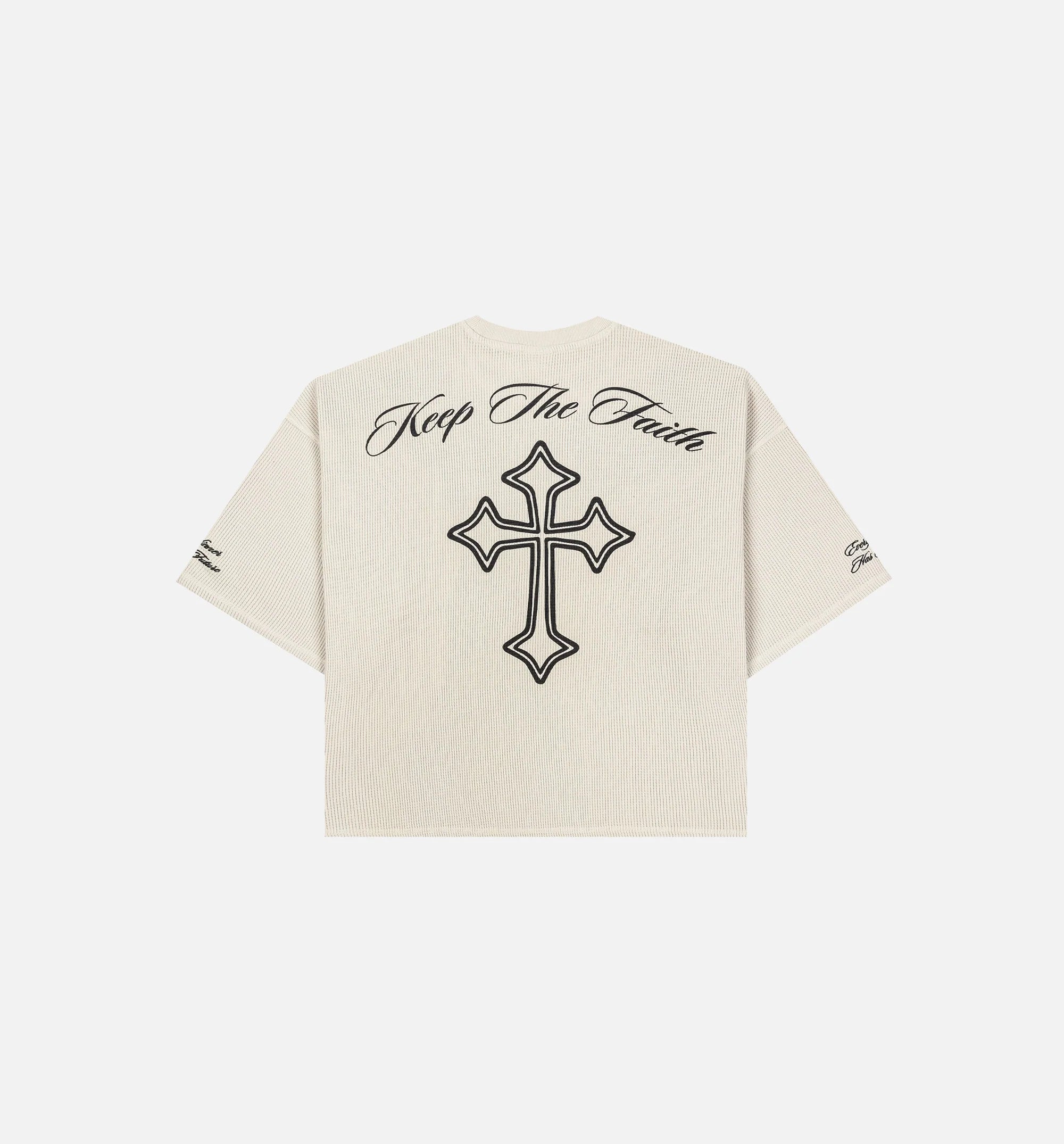 Keep The Faith Thermal Mens Short Sleeve Shirt Beige Black