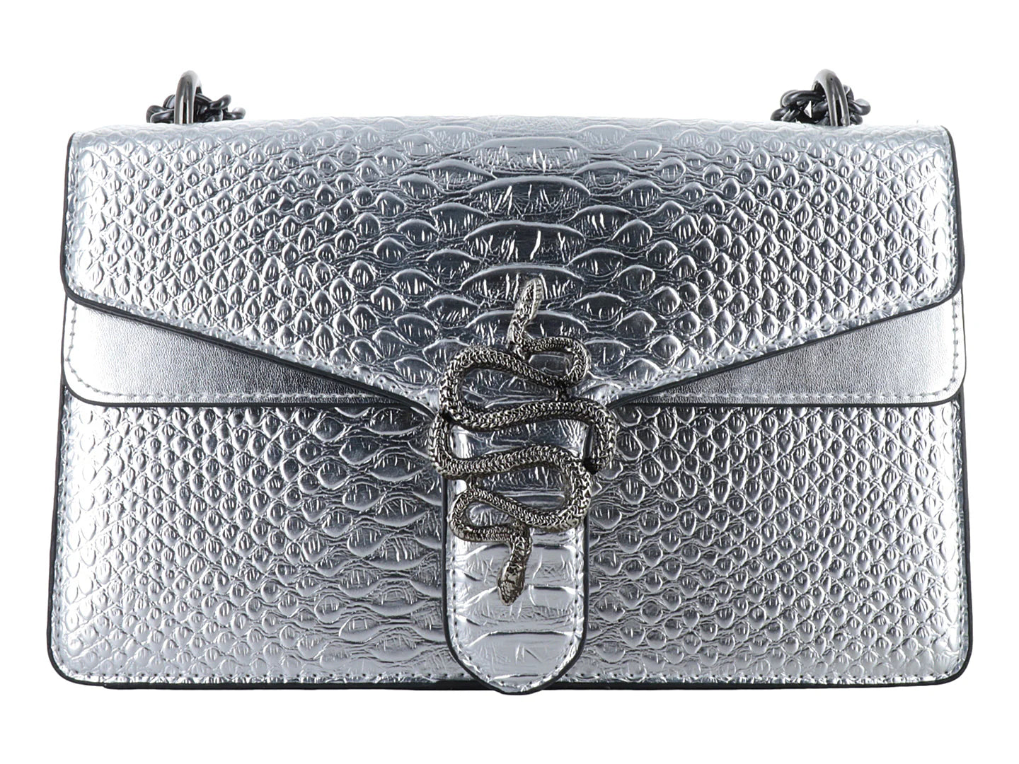 Bolsa de Hombro Motola Pia Caimán Plata para Mujer