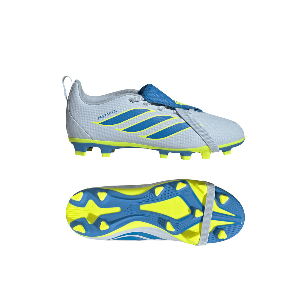 adidas Predator Club Fold Over Tongue Elastic Laces FG MG Firm Ground Multi Ground Youth Soccer Cleats Sky Blue Yellow
