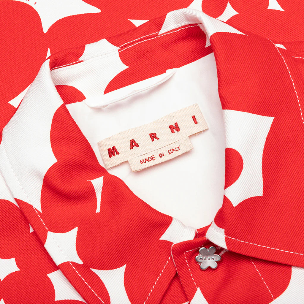 Red and White Dillies Print Jacket Crimson