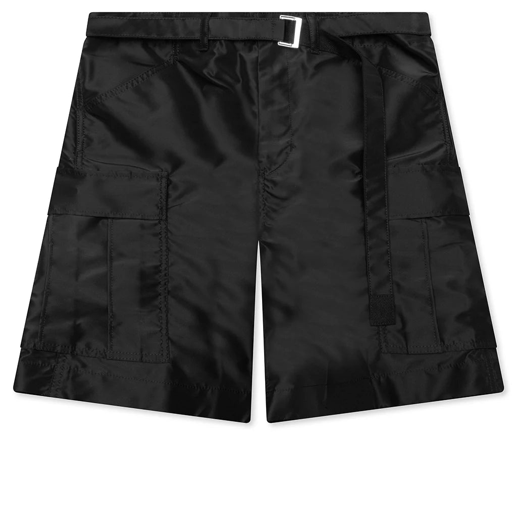Belted Nylon Bermuda Cargo Shorts Black