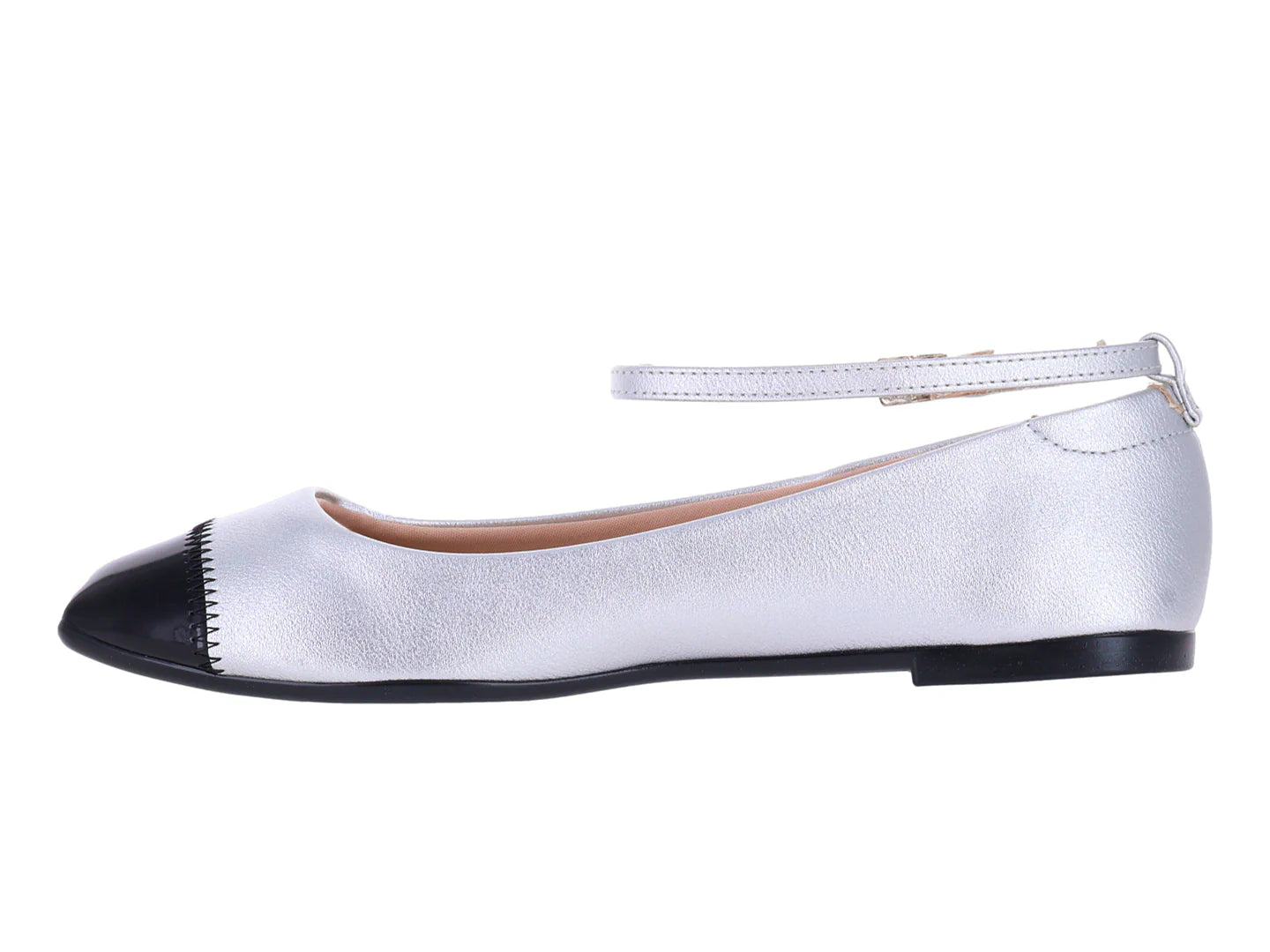 Zapatos Flats Ballerinas Moleca Plata y Negro para Mujer