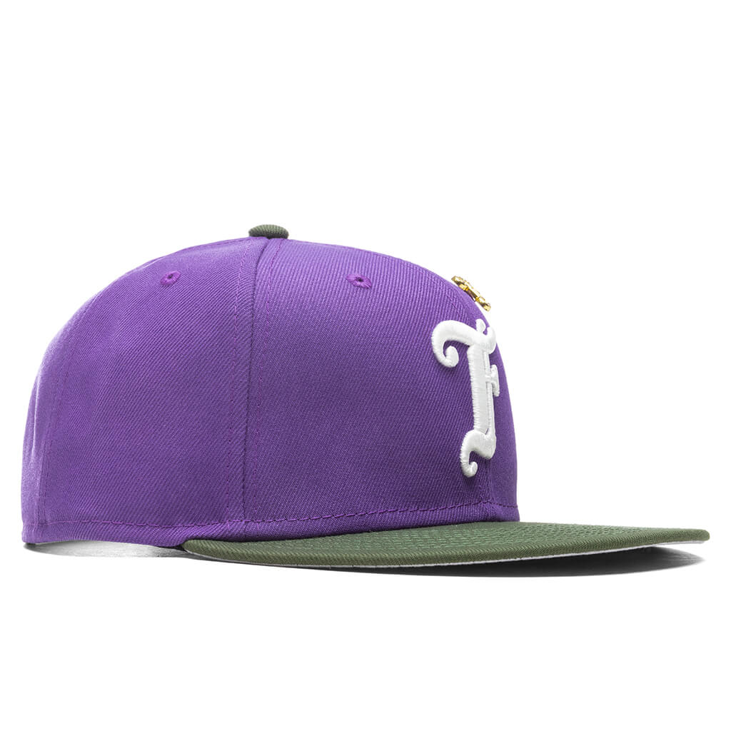 Feature x New Era Old English F Snapback Hat w Pin Varsity Purple Rifle Green