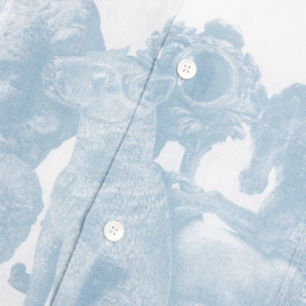 Linen Shirt with Hubert Objects Print Blue White