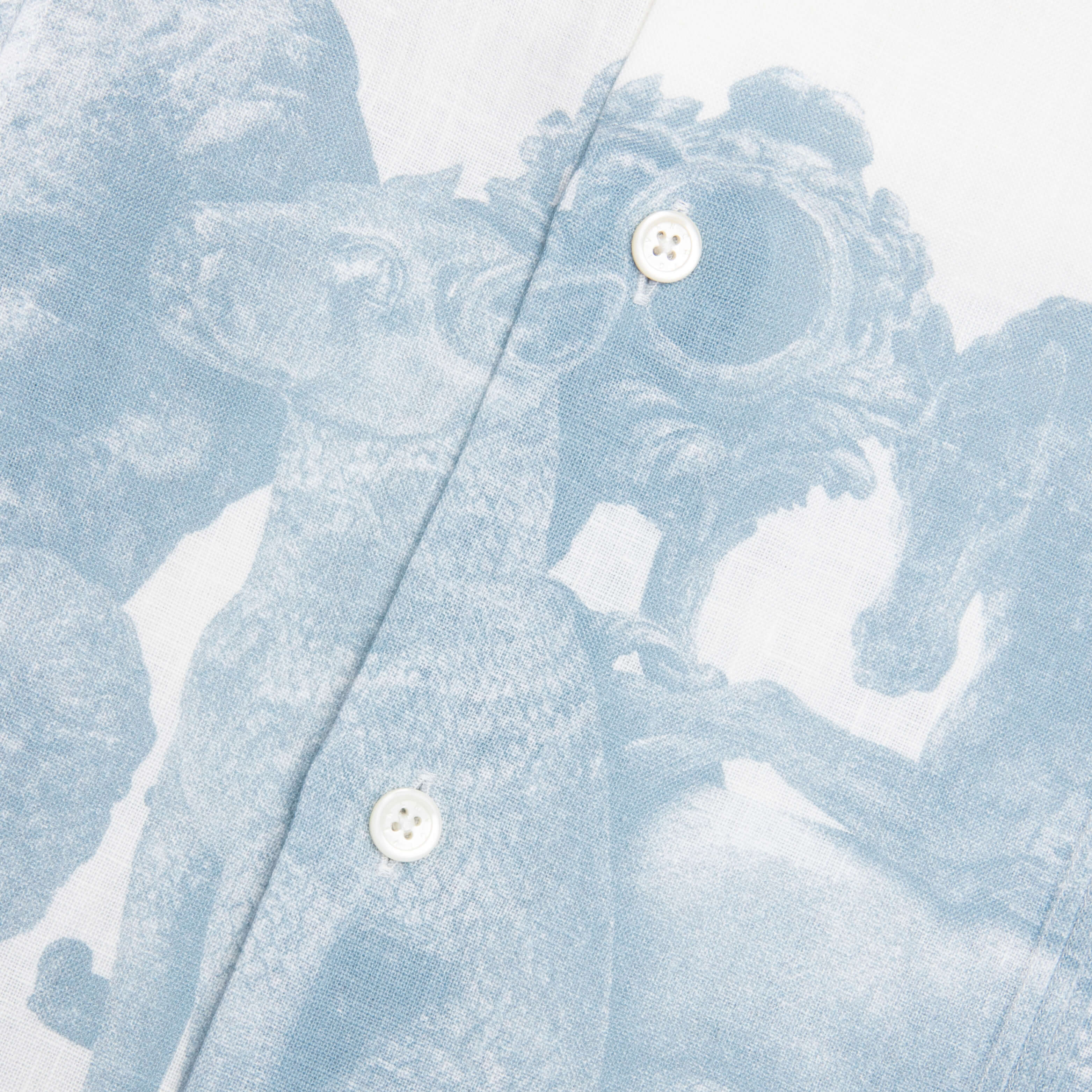 Linen Shirt with Hubert Objects Print Blue White