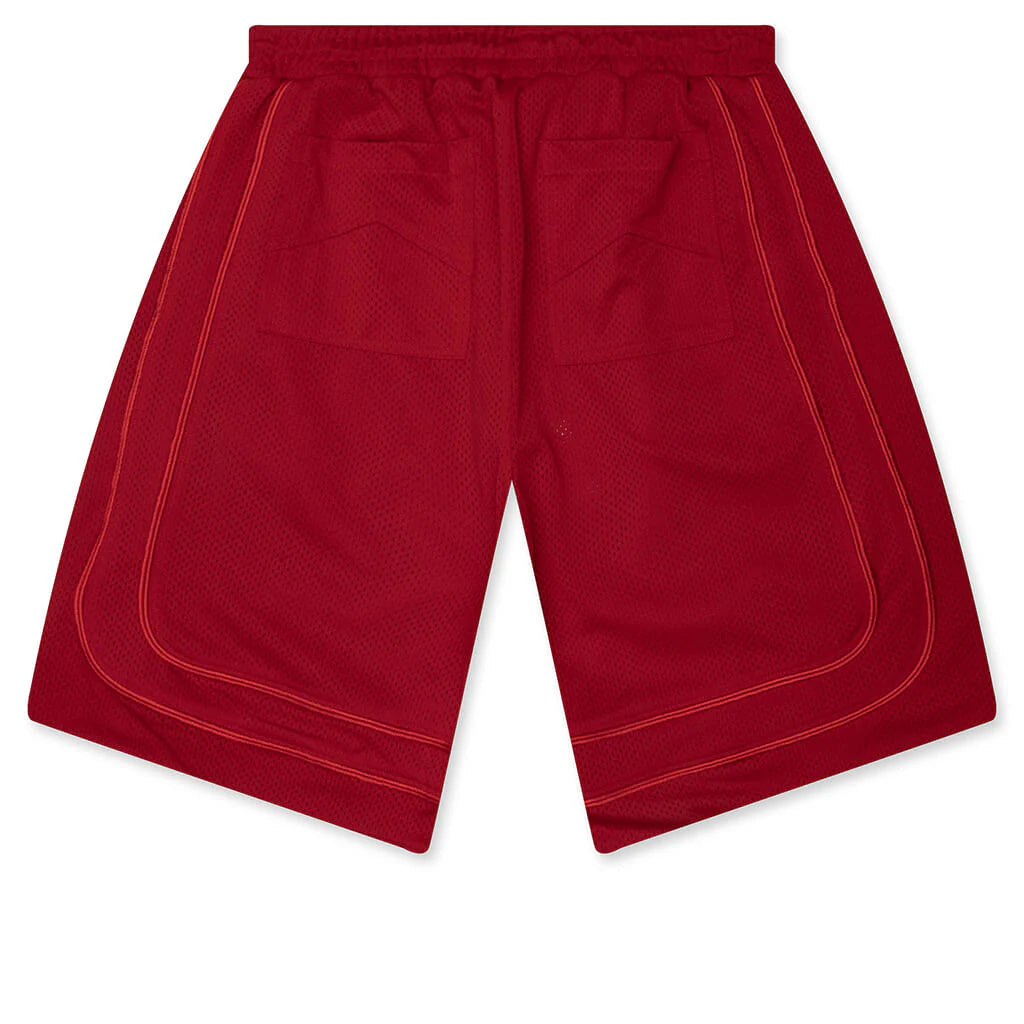 Baggy Mesh Collegiate Logo Shorts Red