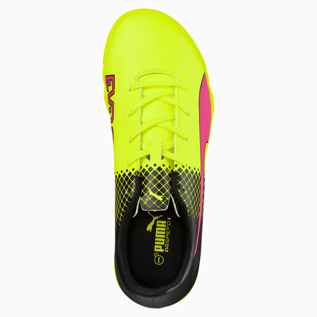 PUMA Evopower 43 Tricks TT JR Turf Youth Soccer Cleats Pink Glo Safety Yellow