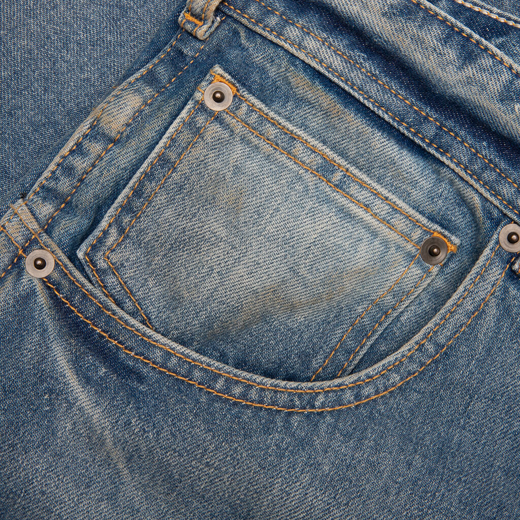 Straight Leg Cropped Jeans Washed Blue