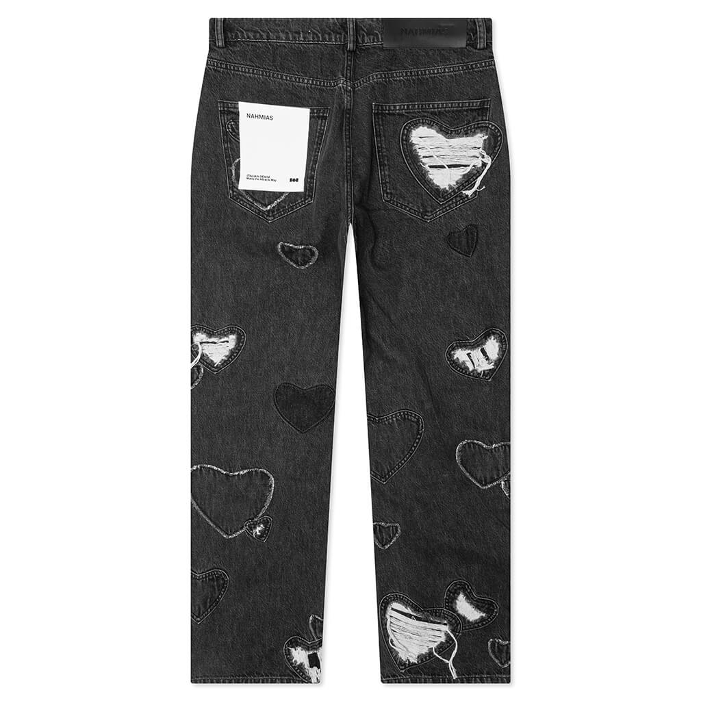 Heart Patchwork Jeans Heart Charcoal Wash