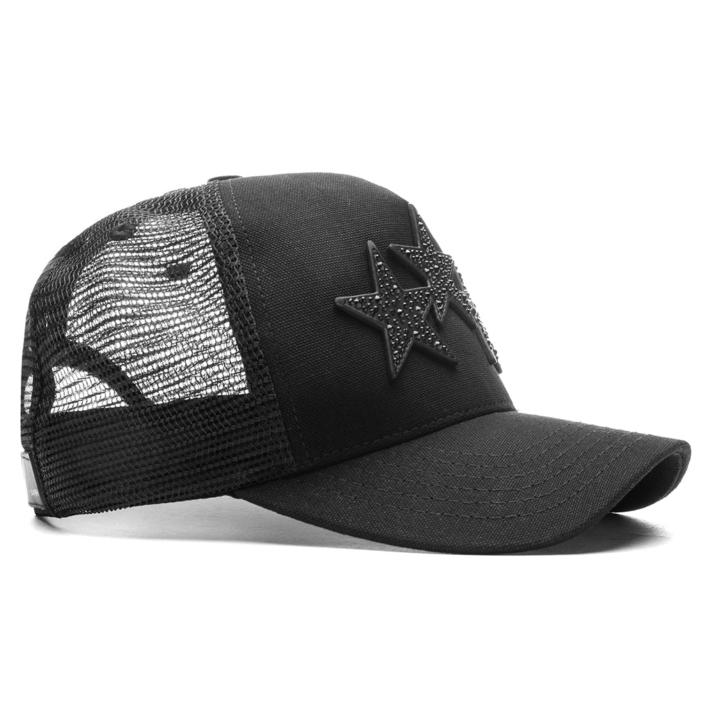 Crystal 3 Star Trucker Hat Black Black