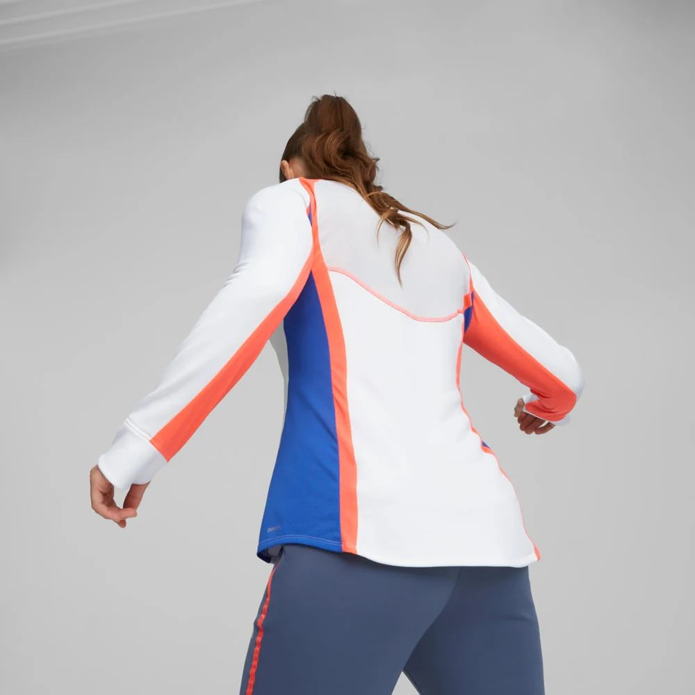 PUMA Womens Individualblaze 1 4 Zip Training Top White Fire Orchid