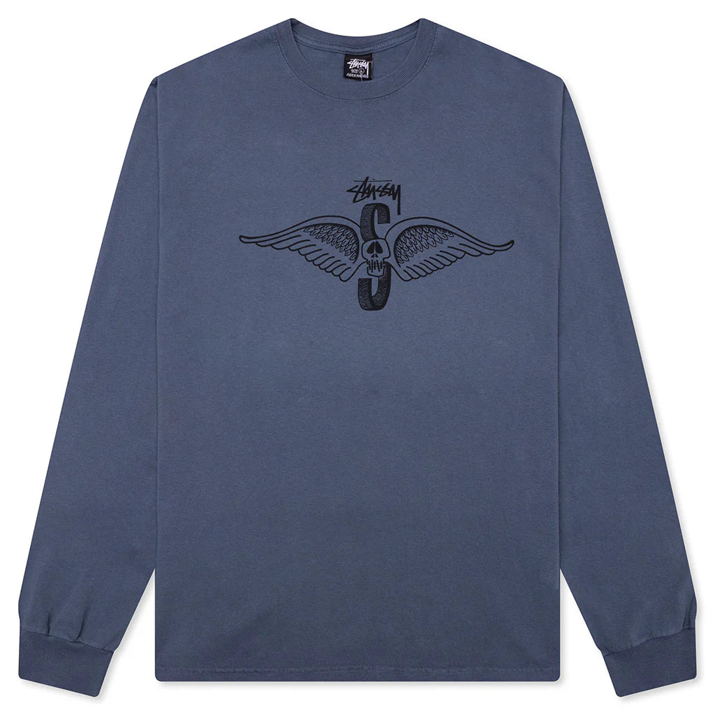 Skull Wings Pigment Dyed L S Tee Navy