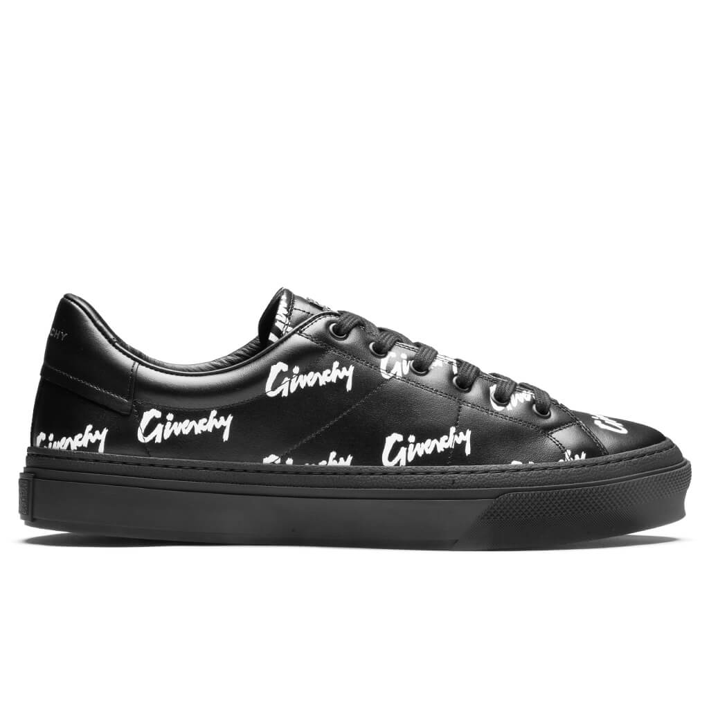 Printed Leather City Sport Sneakers Black White