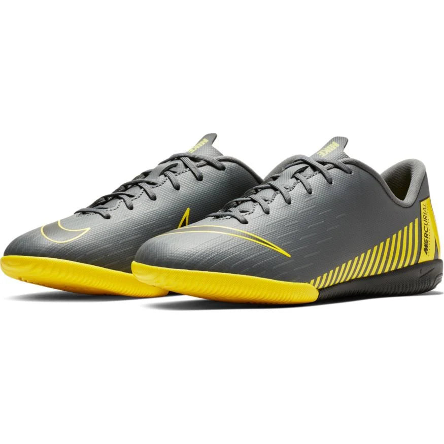 Nike JR Vaporx 12 Academy IC Indoor Soccer Shoes Dark Grey Black Yellow