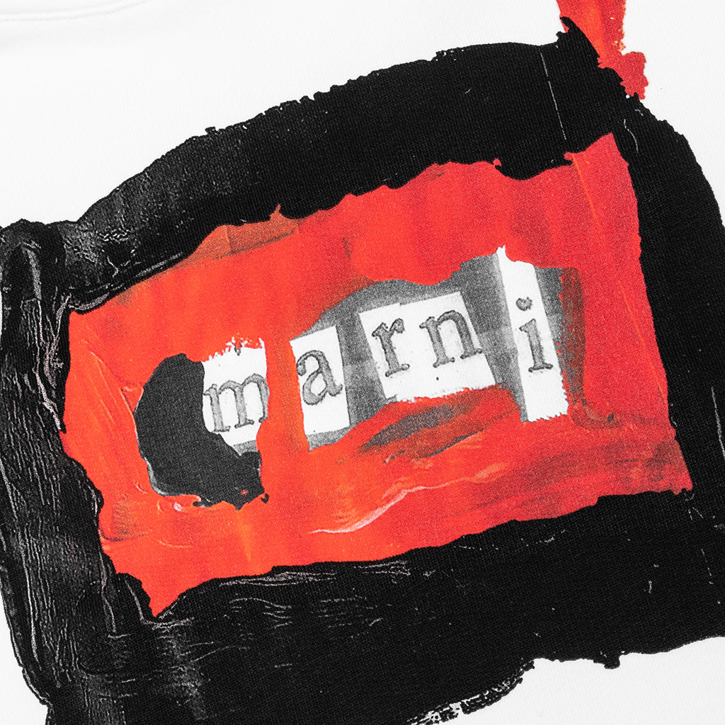 Painted On Collage Red Logo Hoodie Lily White