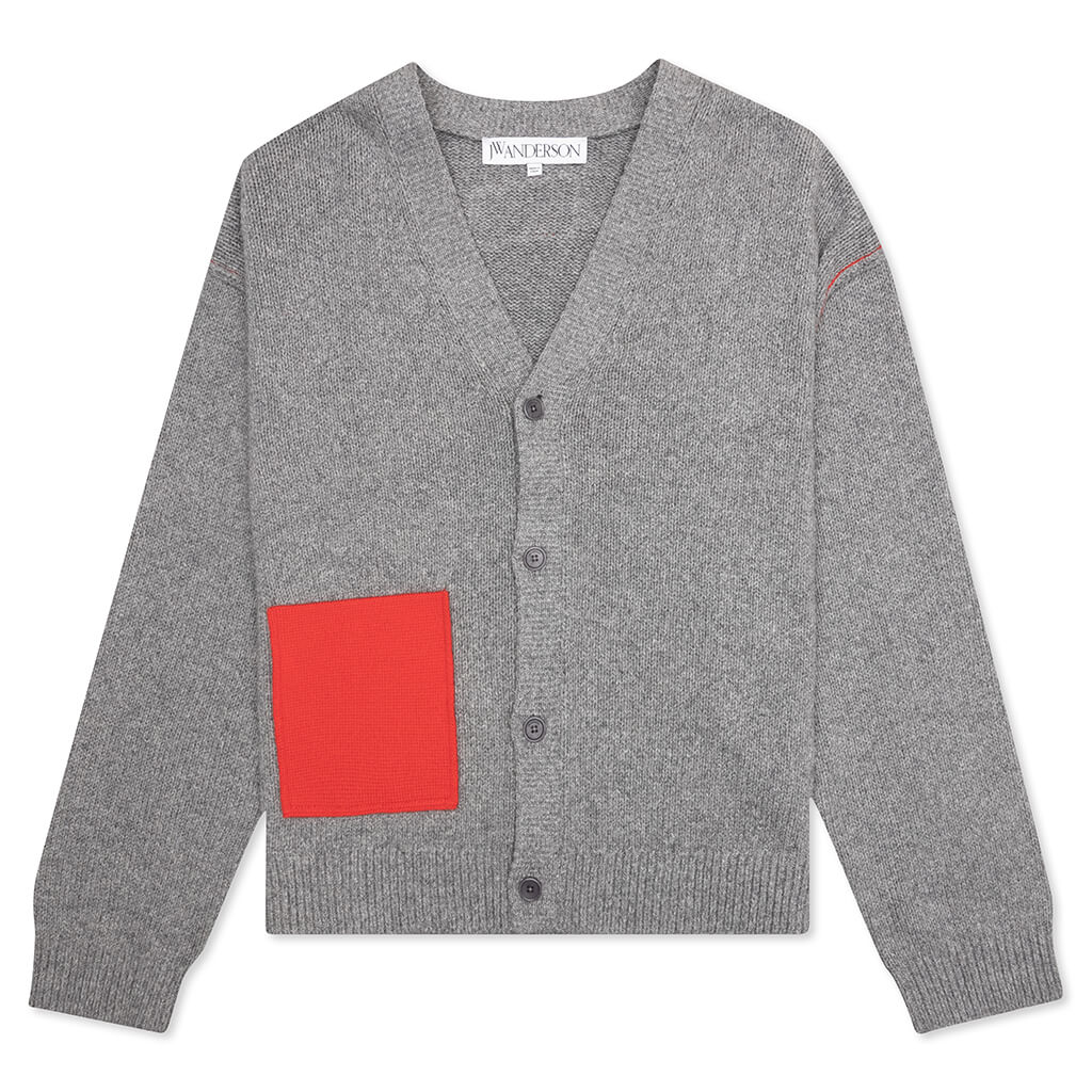 Contrast Pocket Cardigan Grey Melange
