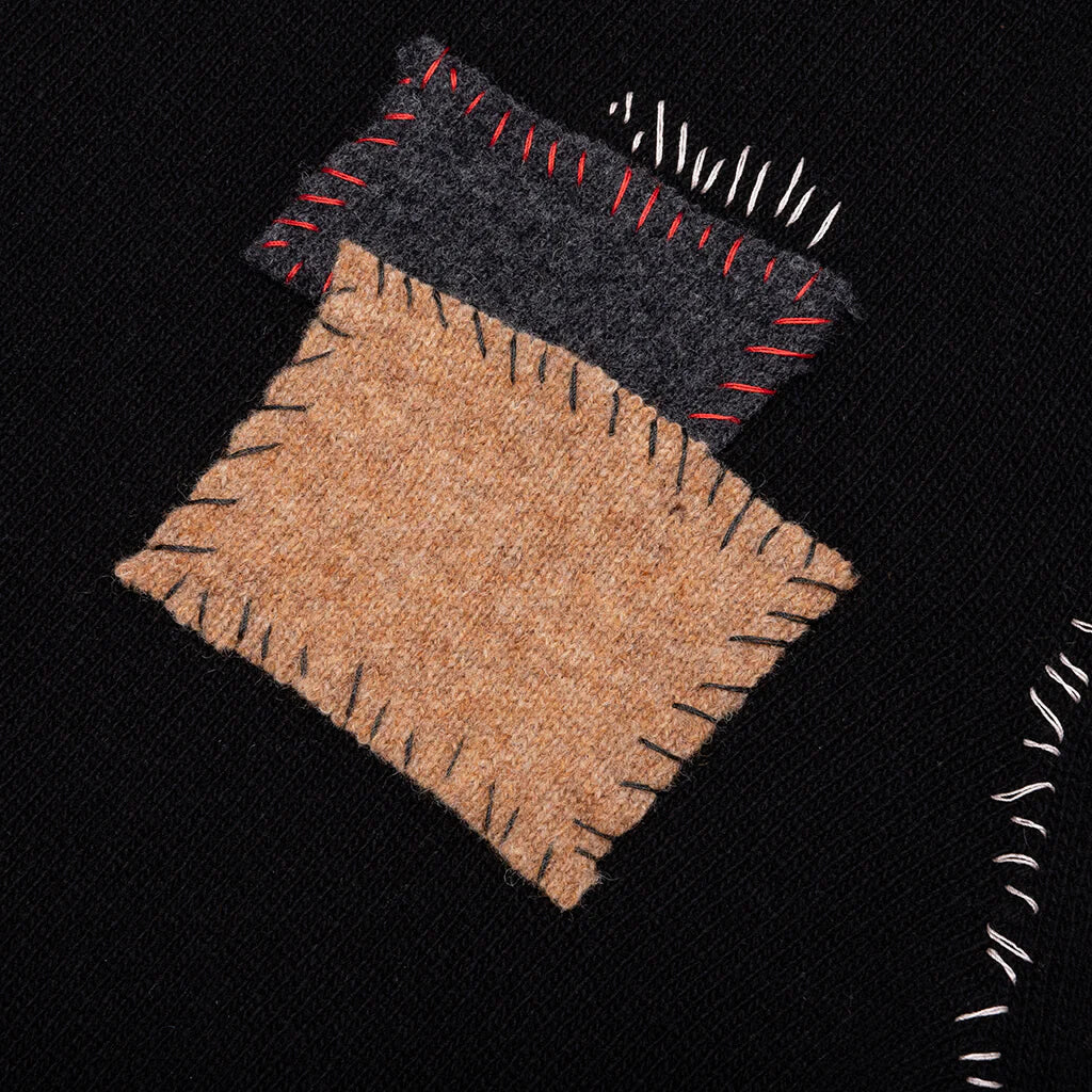 Wool Patch Mending Roundneck Sweater Black
