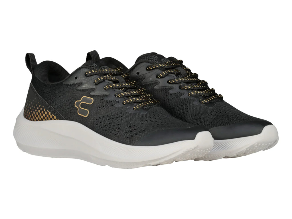 Tenis Charly Road Casual Negro y Oro para Mujer