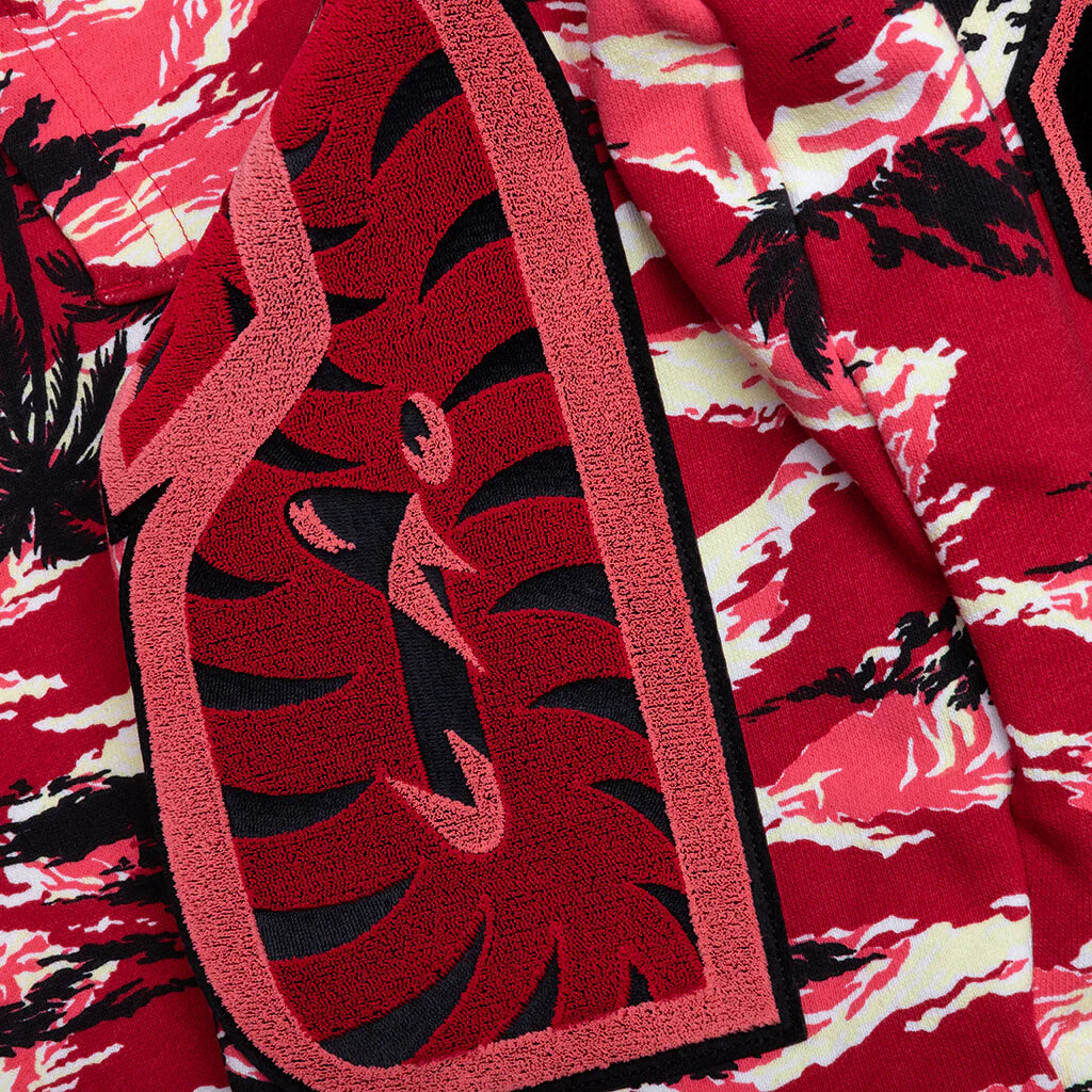 Palm Tree Camo Relaxed Fit Shark Full Zip Hoodie Red