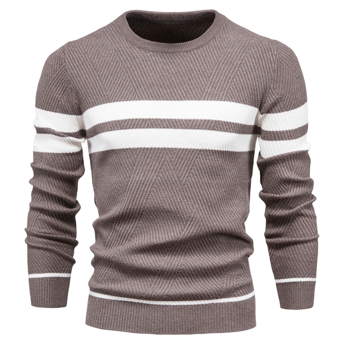 Mens Crew Neck Pullover Striped Sweater
