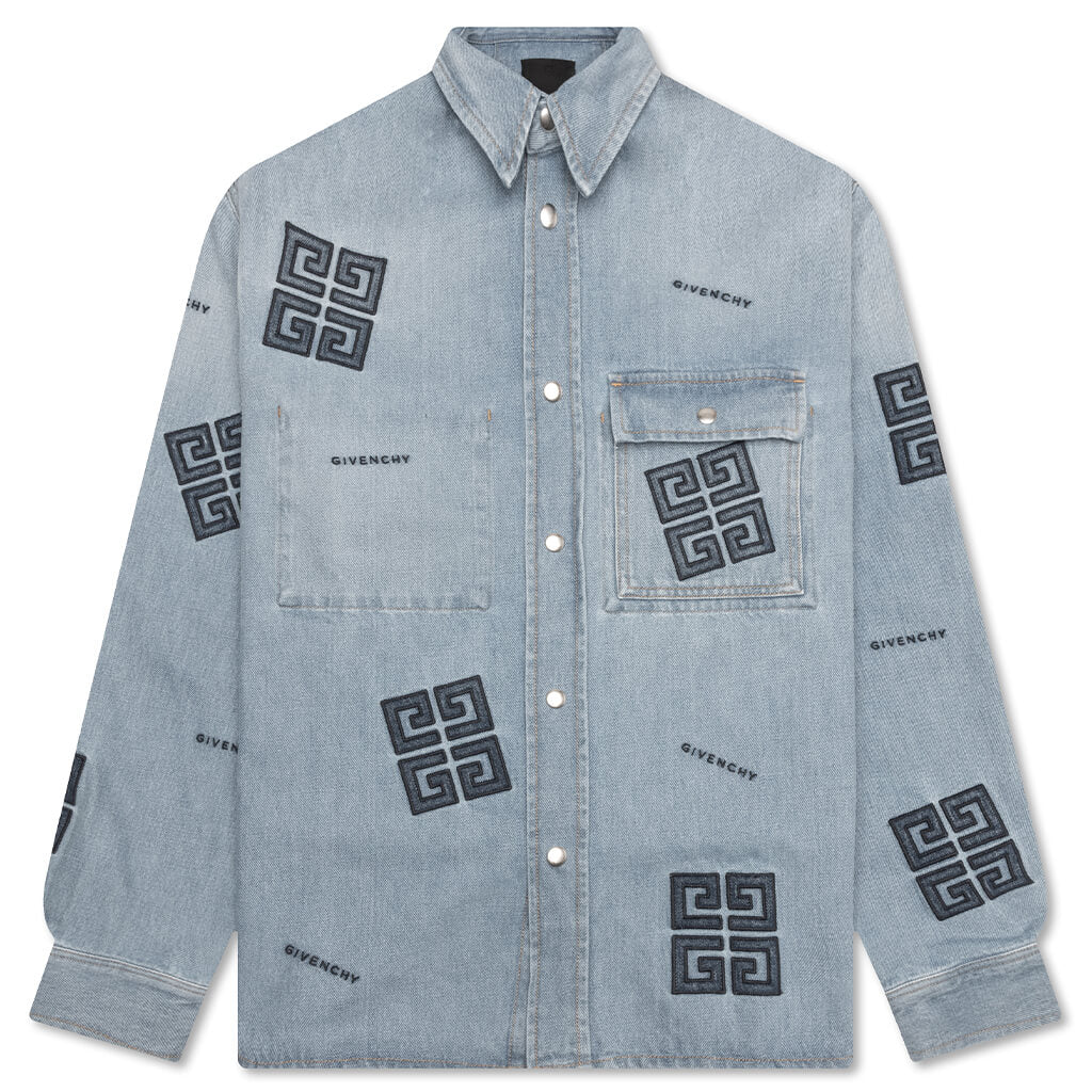 Classic Fit Overshirt w All Over 4G EMB Light Blue
