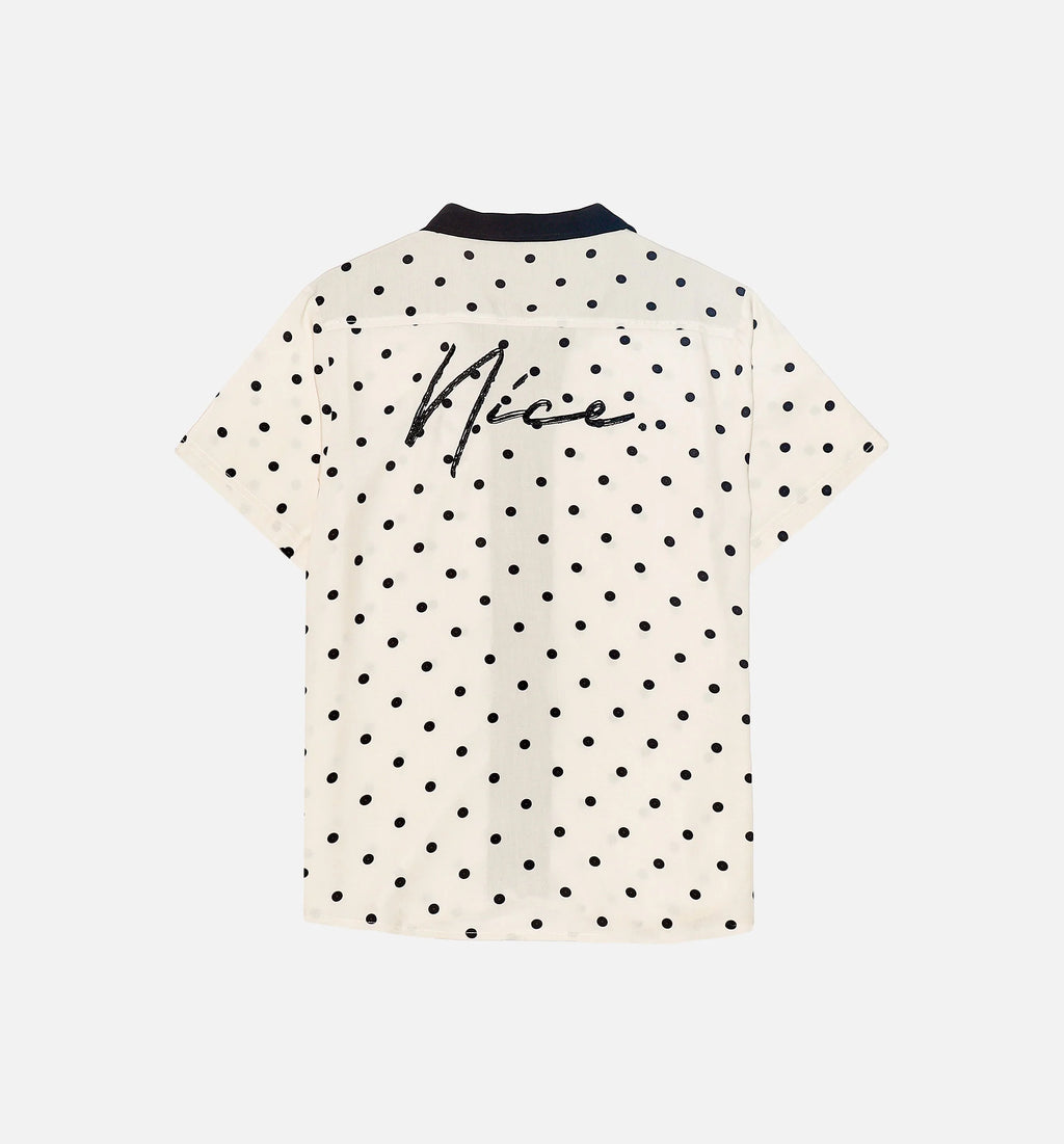 Nice Polka Dot Short Sleeve Rayon Shirt Mens Top Cream