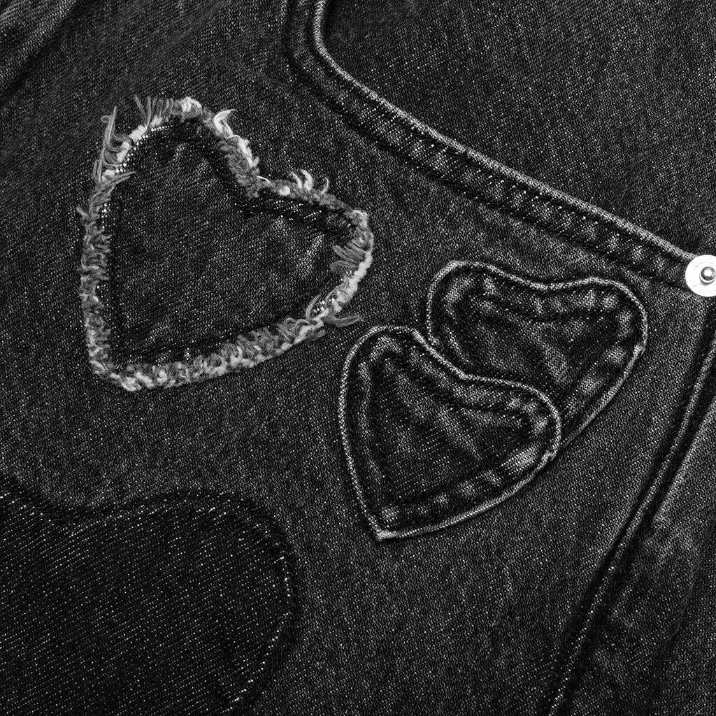 Heart Patchwork Jeans Heart Charcoal Wash
