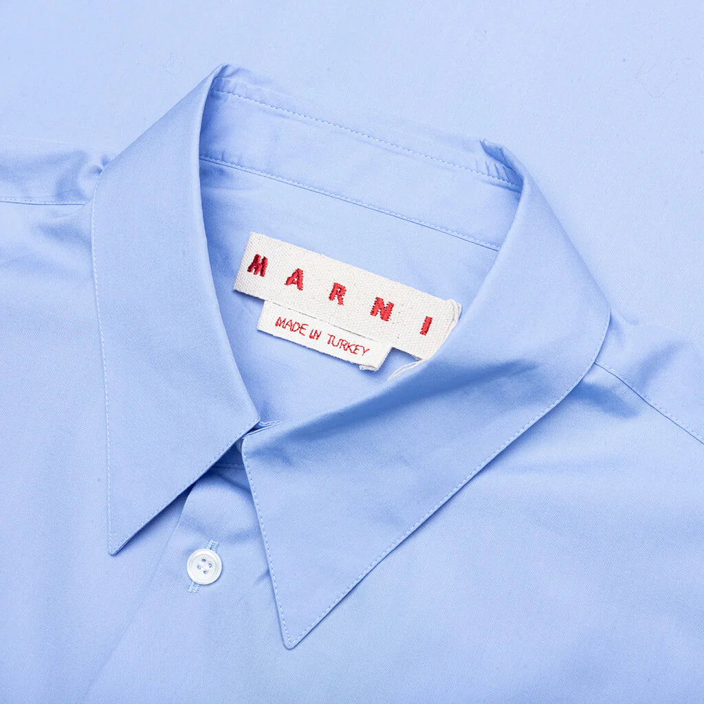 Light Blue Organic Poplin Shirt With Peeping Logo Iris Blue