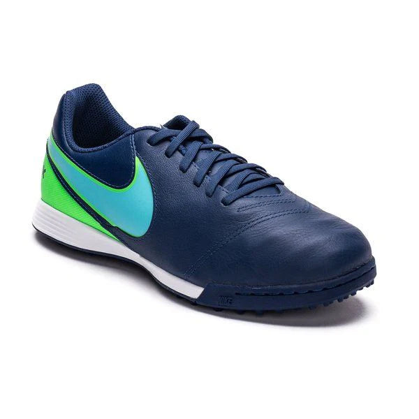 Nike JR Tiempox Legend VI TF Youth Soccer Cleats Coastal Blue Polarized Blue Rage Green