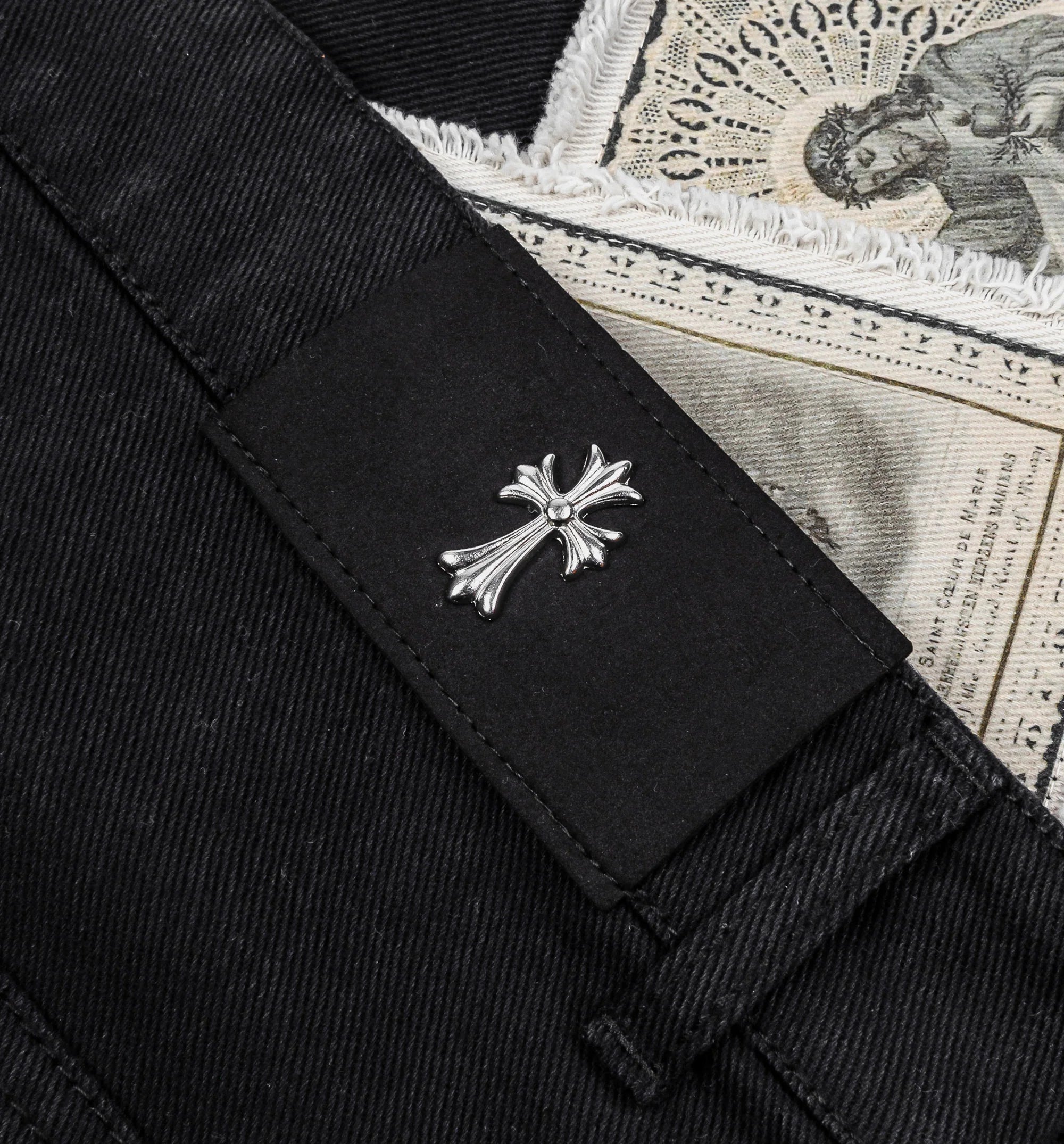 Crosses Patched Denim Mens Pants Black White