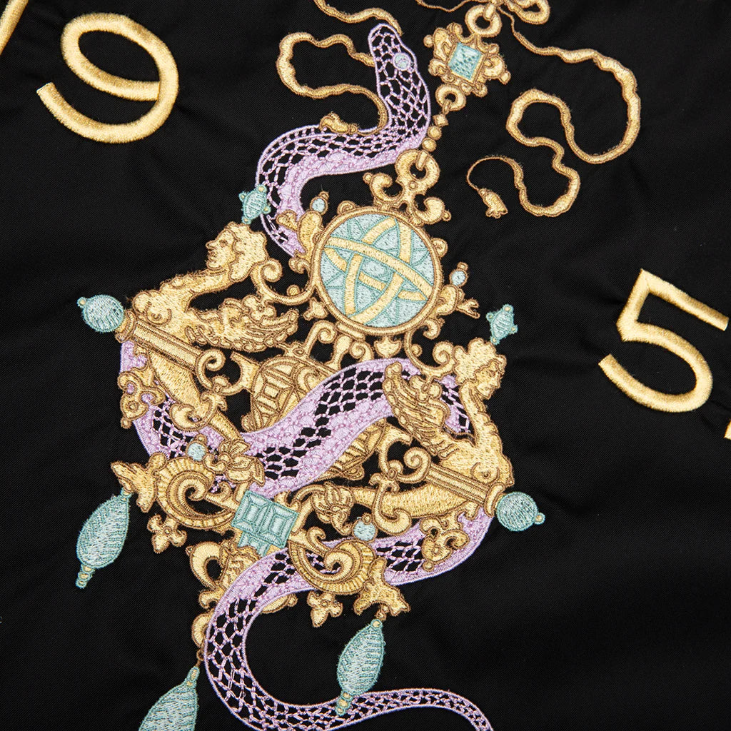 Zipped Jacket with Chandelier and Snake Embroideries Black