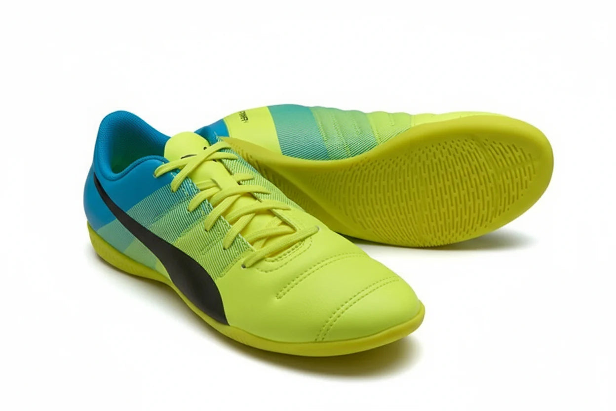 PUMA Evopower 43 IT JR Youth Indoor Soccer Shoes Safety Yellow Black Atomic Blue