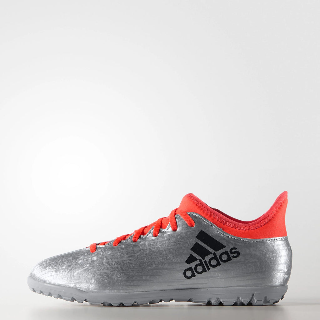adidas X 163 TF Turf Youth Soccer Cleats Silver Metallic Black Solar Red